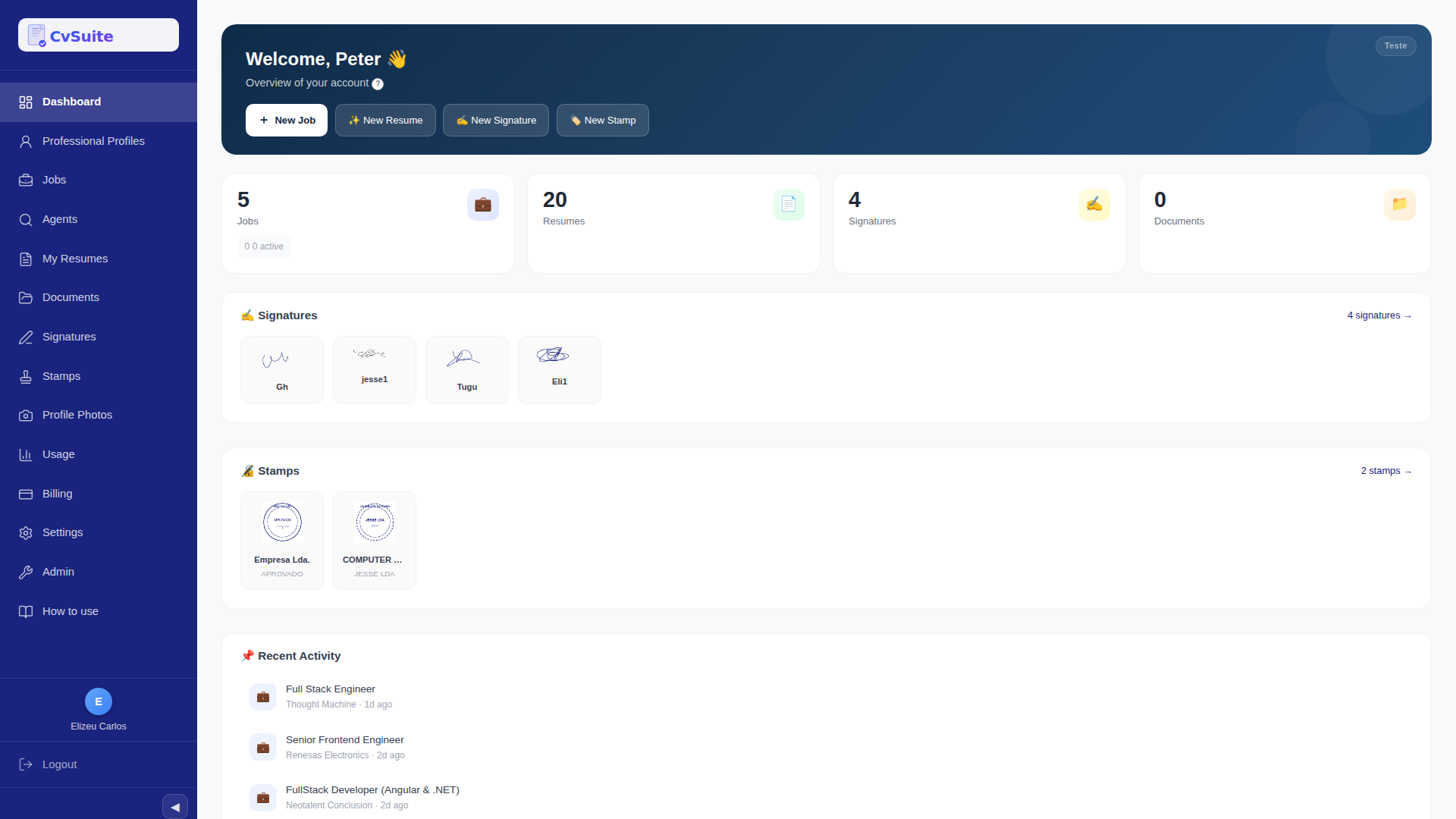 CvSuite.io dashboard